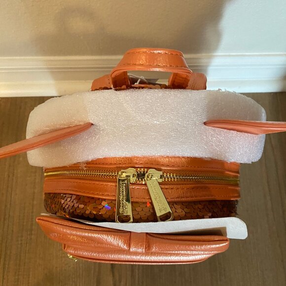 Disney Park Loungefly Minnie Mouse Sequined Mini Backpack + Ears Peach Punch - Picture 7 of 11